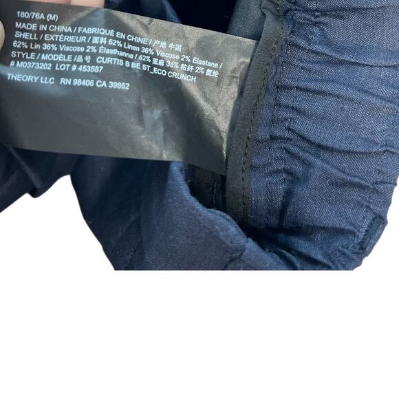 Theory Curtis B Pants Drawstring Crunch Linen Navy Blue Size Medium - Picture 12 of 12